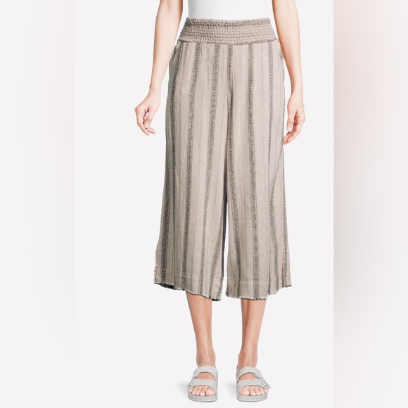 Democracy Linen Blend  Wide Leg Striped Pants with Smocked Waist NWT - Picture 1 of 11